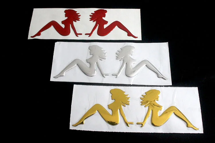 

1 pair Chromed Pin Up Girl Naked Nude Sitting sexy Lady Rat Rod Car Emblem Badge Decal Car Truck Bumper Fender Sticker