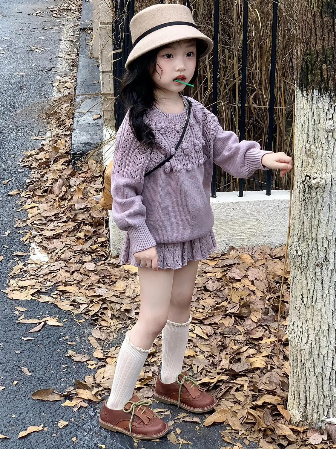 

Осенне-зимние комплекты, детская одежда, детский костюм принцессы из 2 предметов, модный теплый фиолетовый свитер для маленьких девочек + плиссированная юбка, элегантный теплый