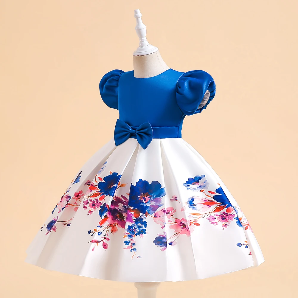 2023 Floral Summer Dress For Girls Children Casual Clothes Bow Girl Princess Party Dresses Kids Birthday Wedding Vestidos