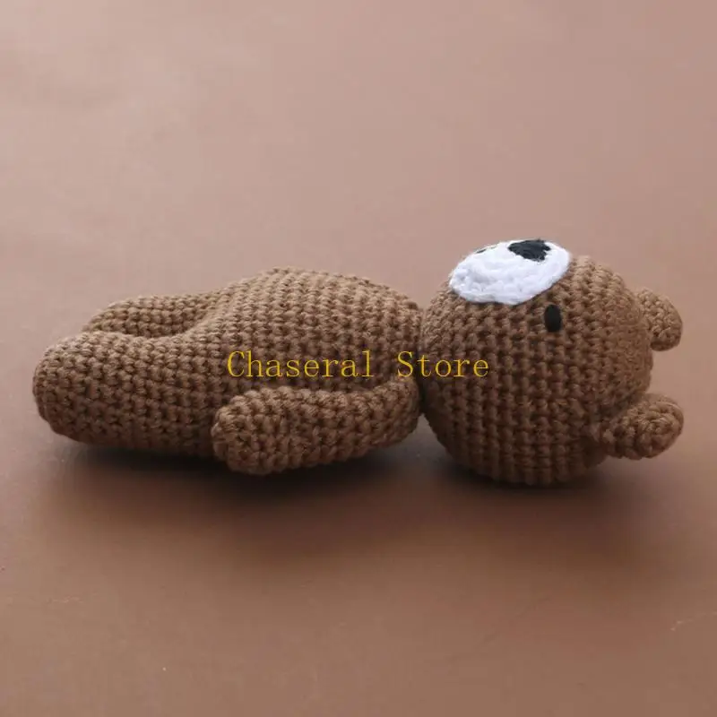 E7ce Baby Häkelbären Puppengefüllte Tier schlafende Braunbär Handspielzeug Neugeborene Schlafhilfe Geschenk Fotografie Requisite