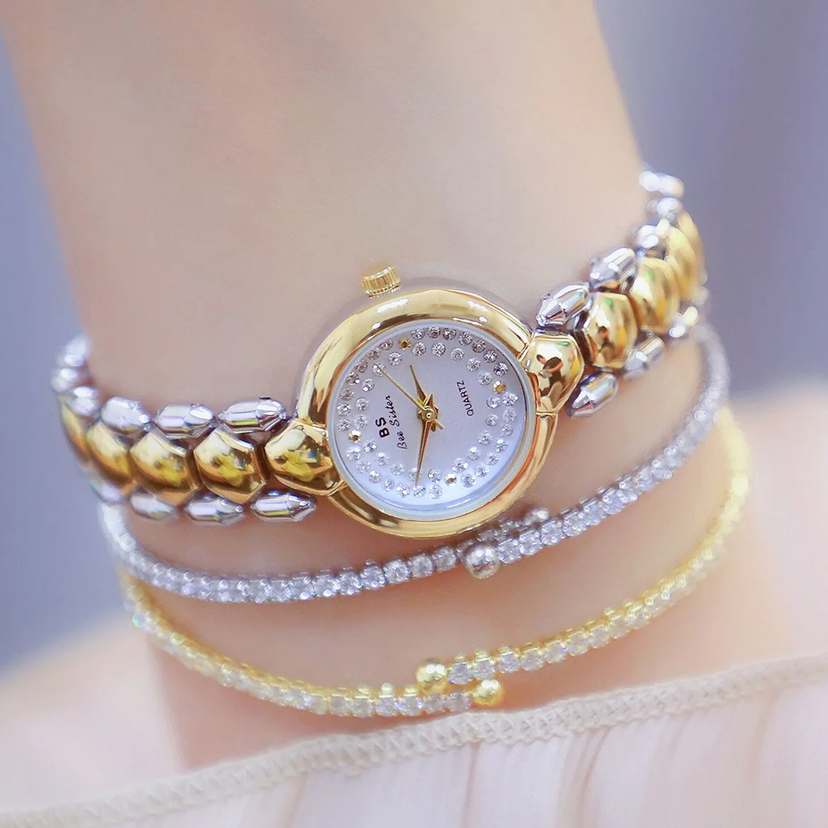 자매 다이아몬드 시계 여성용 작은 다이얼 여성용 골드 시계 의상 우아한 여성용 시계
