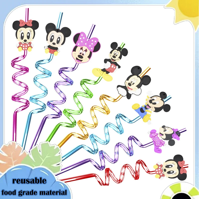 8PCS Disney Minnie Mouse cannucce Minnie cannucce riutilizzabili eventi festa di compleanno cannuccia in PVC Baby Shower per bambini regali felici