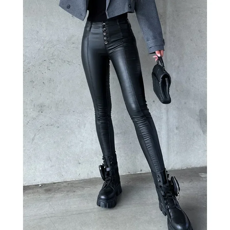 

New Arrivals Women Fashion High Waist Stitching Pencil Pants Women's Solid Color Slim Single-Breasted Pants Autumn Winter Pants