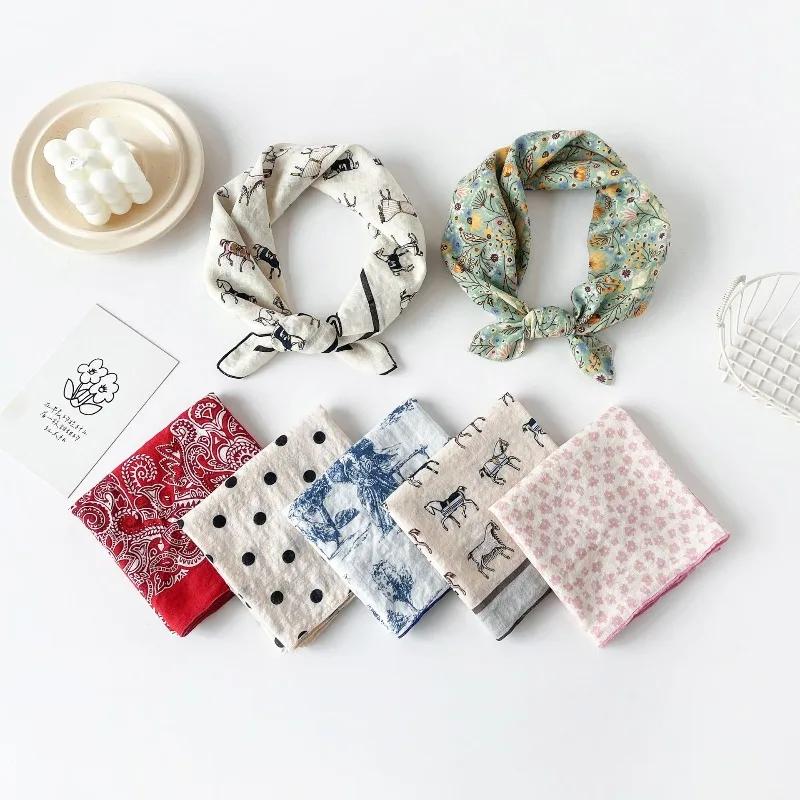 58 Cm Cotton Floral Small Square Scarf Sweet Garden Headband Hair Wrap Decor Lightweight Premium Durable Breathable Quality