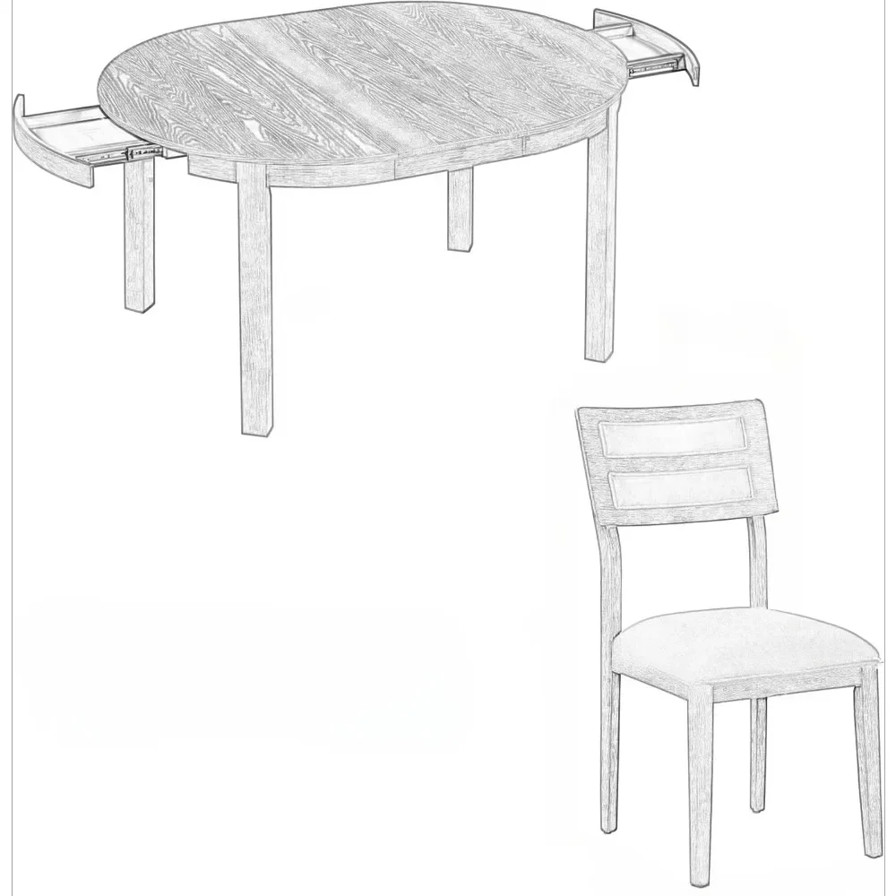 Juego de mesa de comedor redonda para 4 personas, juego de mesa de cocina y sillas extensibles de 5 piezas con 4 sillas tapizadas y 2 cajones