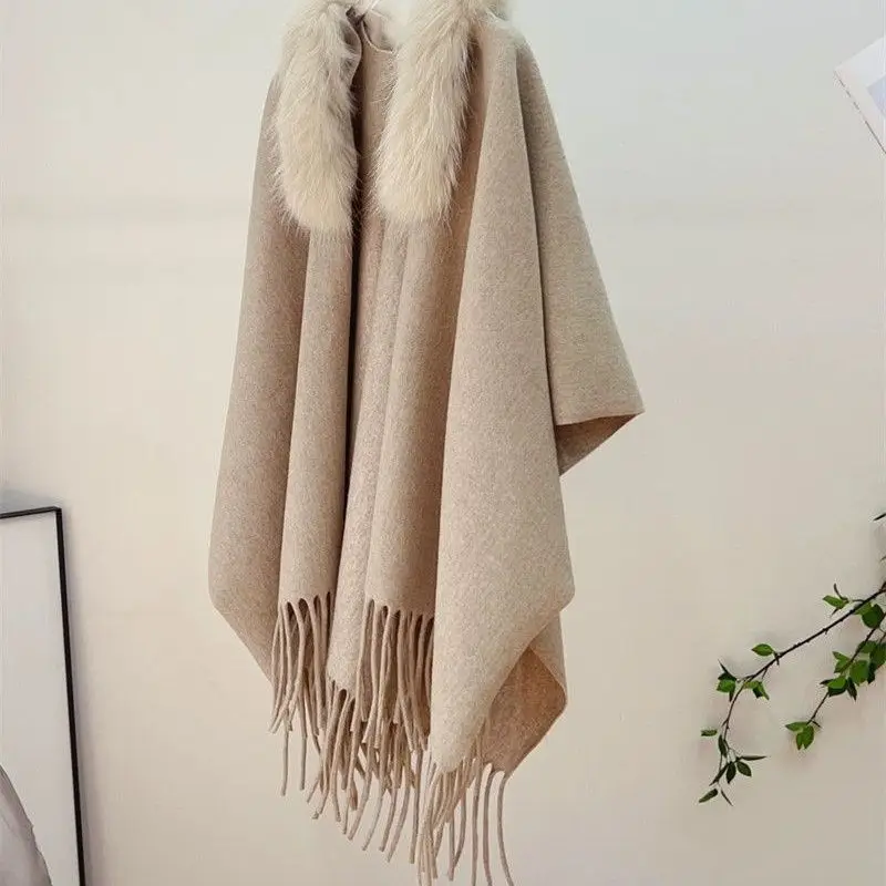 襟付きケープフリンジジャケットニットカーディガン秋と冬の暖かいジャケットとセーターの外側に着用