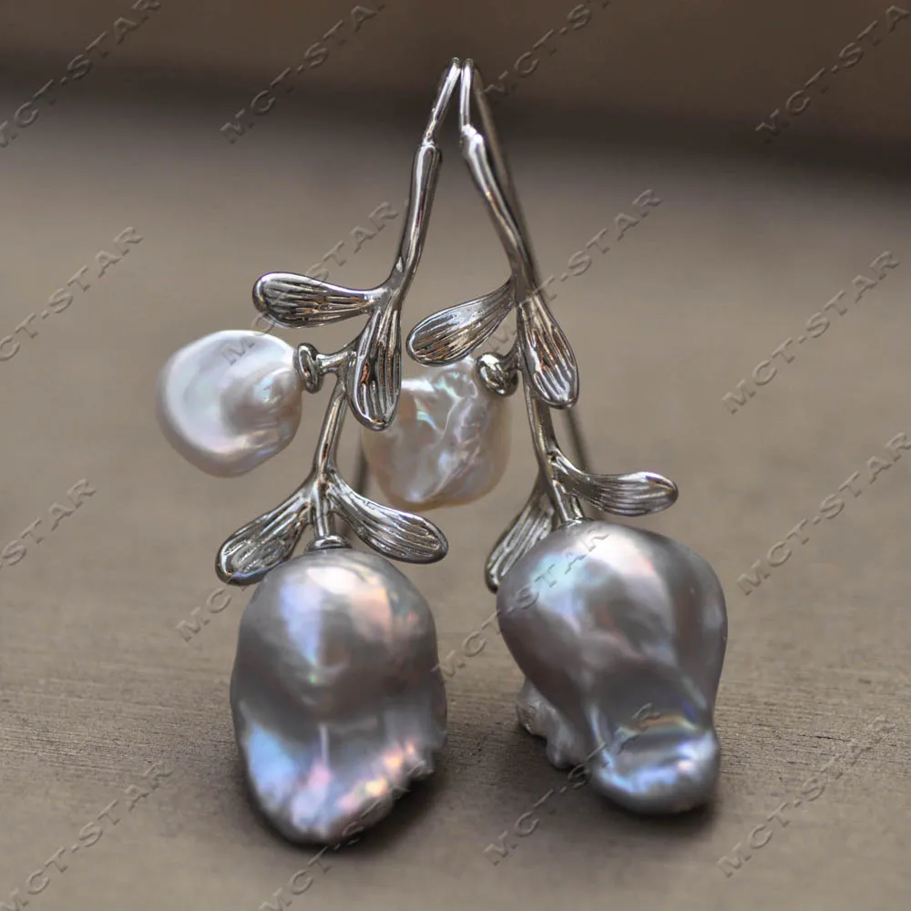 

Z14475 Серьги-подвески с серым барочным жемчугом Keshi, 2 дюйма (20 мм), цвет розовый.