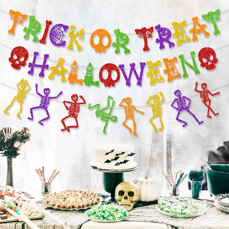 New Creative Halloween Skeleton Decoration Banner Ghost Party Background Flag DIY