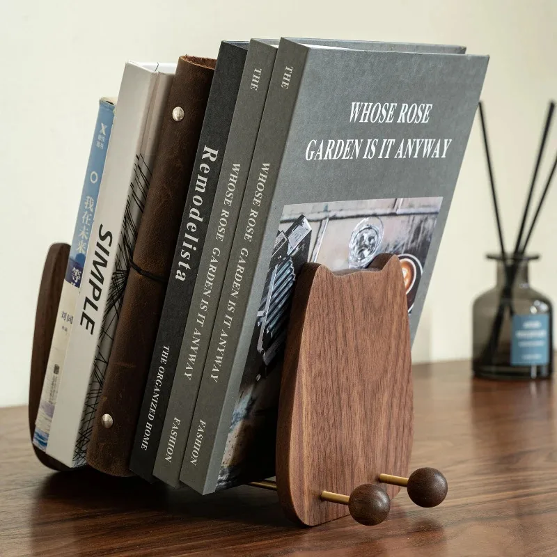 

Black Walnut Mini Bookend Cat-themed Book Block Creative Wooden Desktop Organizer Decorative Gift For Kids Whimsical Book Holder