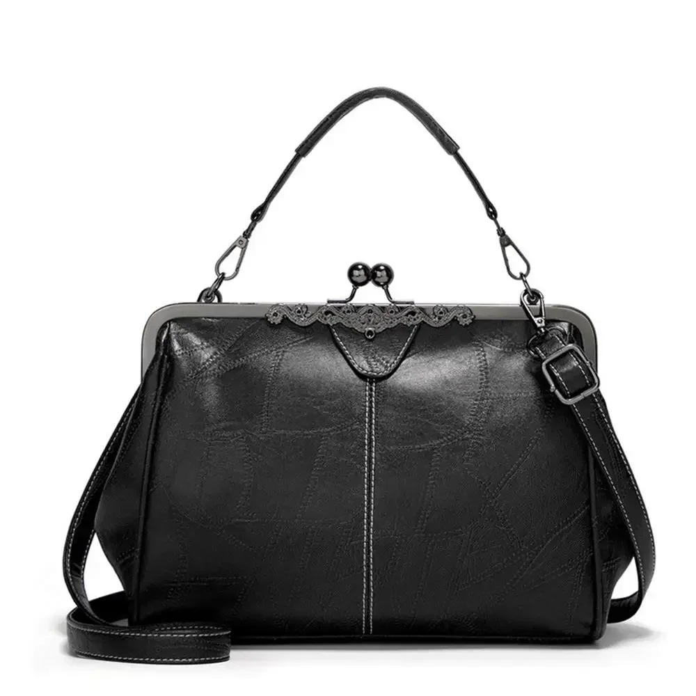 

Free Shipping® Women Retro Hollow Oil Wax PU Leather Handbag Kiss Lock Crossbody Purse Vintage Messenger Bag Tote