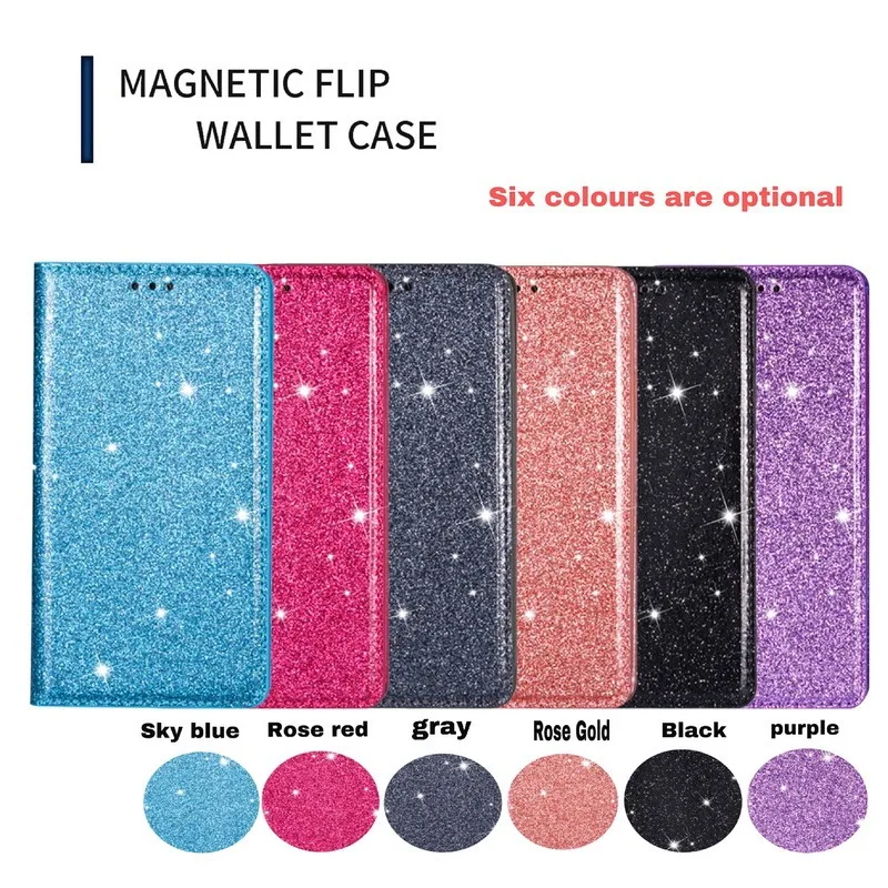 

Glitter Magnetic Flip Phone Case with Card Slot for Iphone 17 16 14 15 Pro Max Plus 16e Fashion Protective Bling Cover for Women