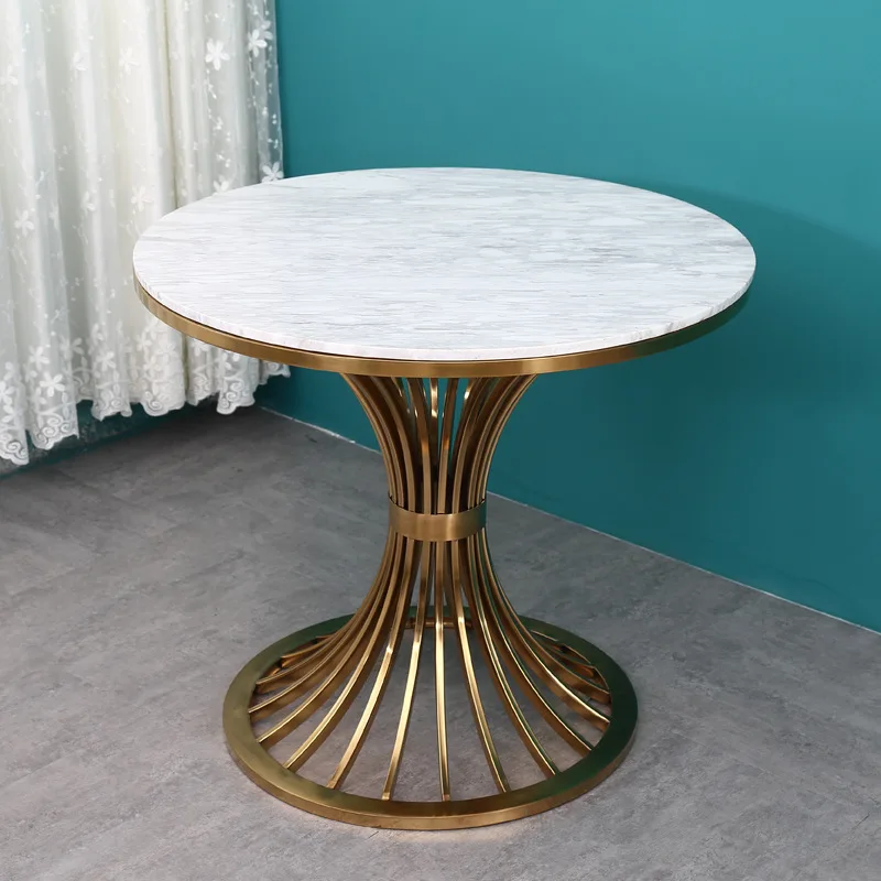 Light luxury metal stainless steel marble negotiation table and chair round dining table rock slab simple