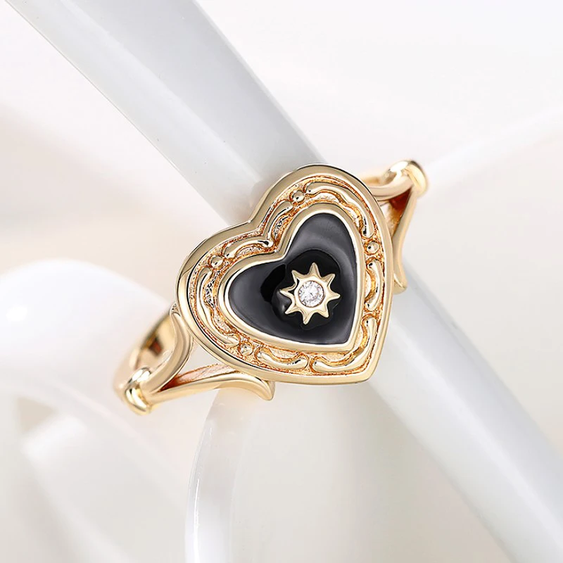 Huitan Retro Black Heart Rings 5