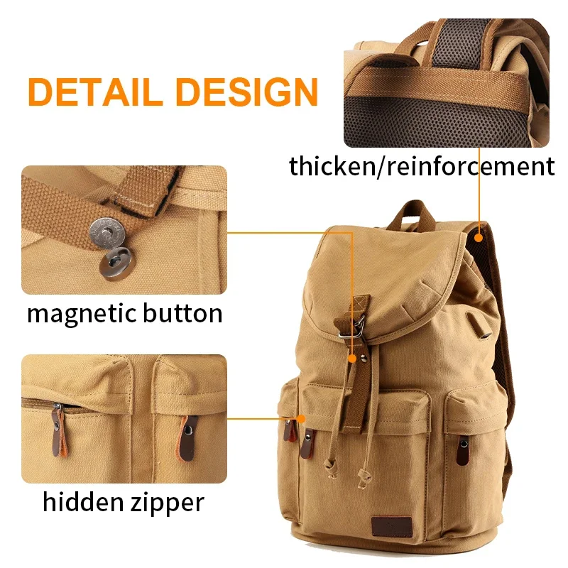 TANGHAO Canvas Unisex Vintage Casual Rucksack 17inch Laptop Backpack W/ USB Charging Port Schoolbag Student Mochia