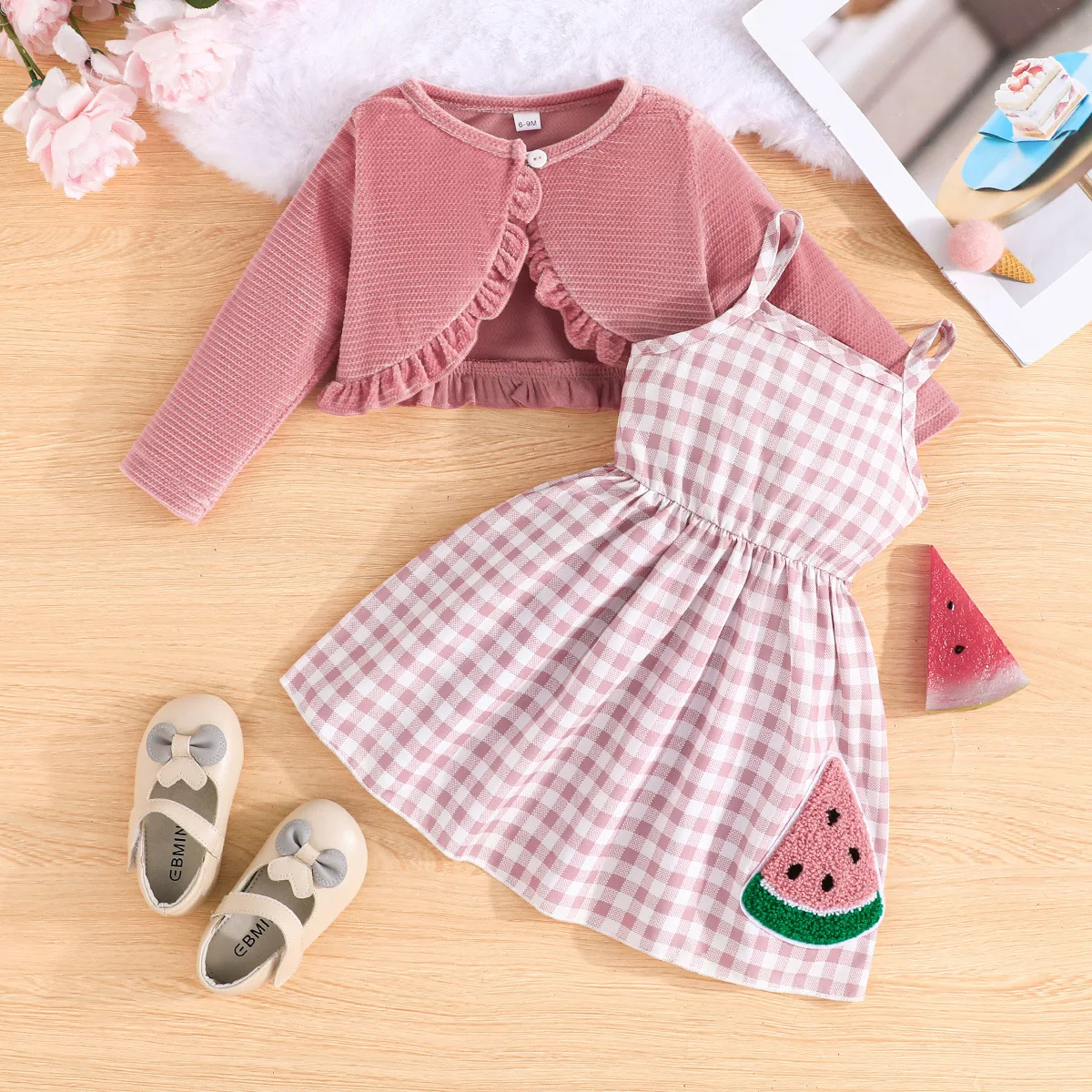 2024 New Winter Children Sets Long Sleeve Ruffles T-shirt Plaid Red Dress 2 Pcs Roupa Infantil Menina Clothes Sets 6M-3T