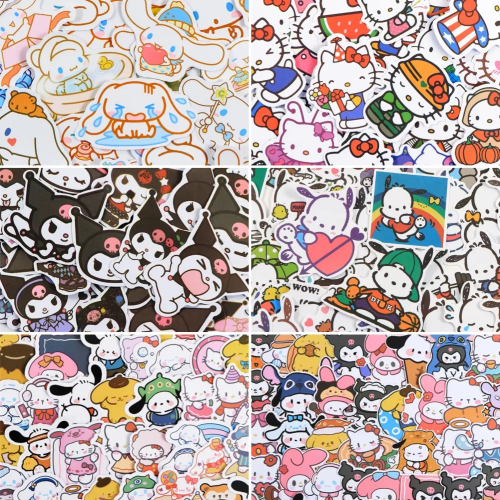 

50/57/100 шт. наклейки Sanrio Hello Kitty, милые наклейки с героями мультфильмов Kuromi Melody, подходят для чехла для ноутбука, телефона, украшения для девочек, наклейки, игрушки