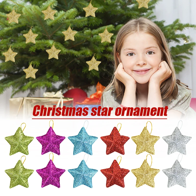 

6Pcs Gold Glitter Star Ornaments Christmas Tree Hanging Pendant Christmas Party Decorations for Home Navidad Noel New Year 2025
