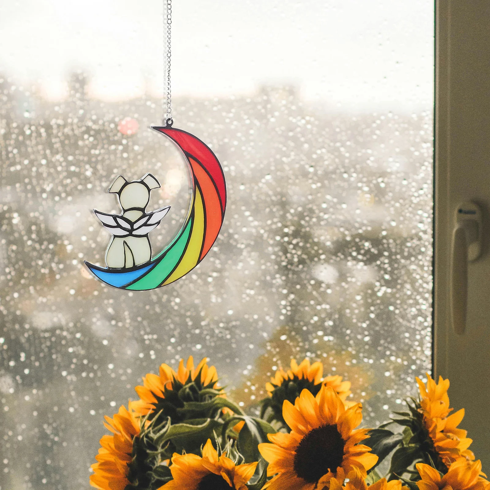 

Acrylic Dog Moon Window Hanging Ornament Minimalist Pet Memorial Decoration Indoor Wall Door Hanging Decor for Dog Lovers