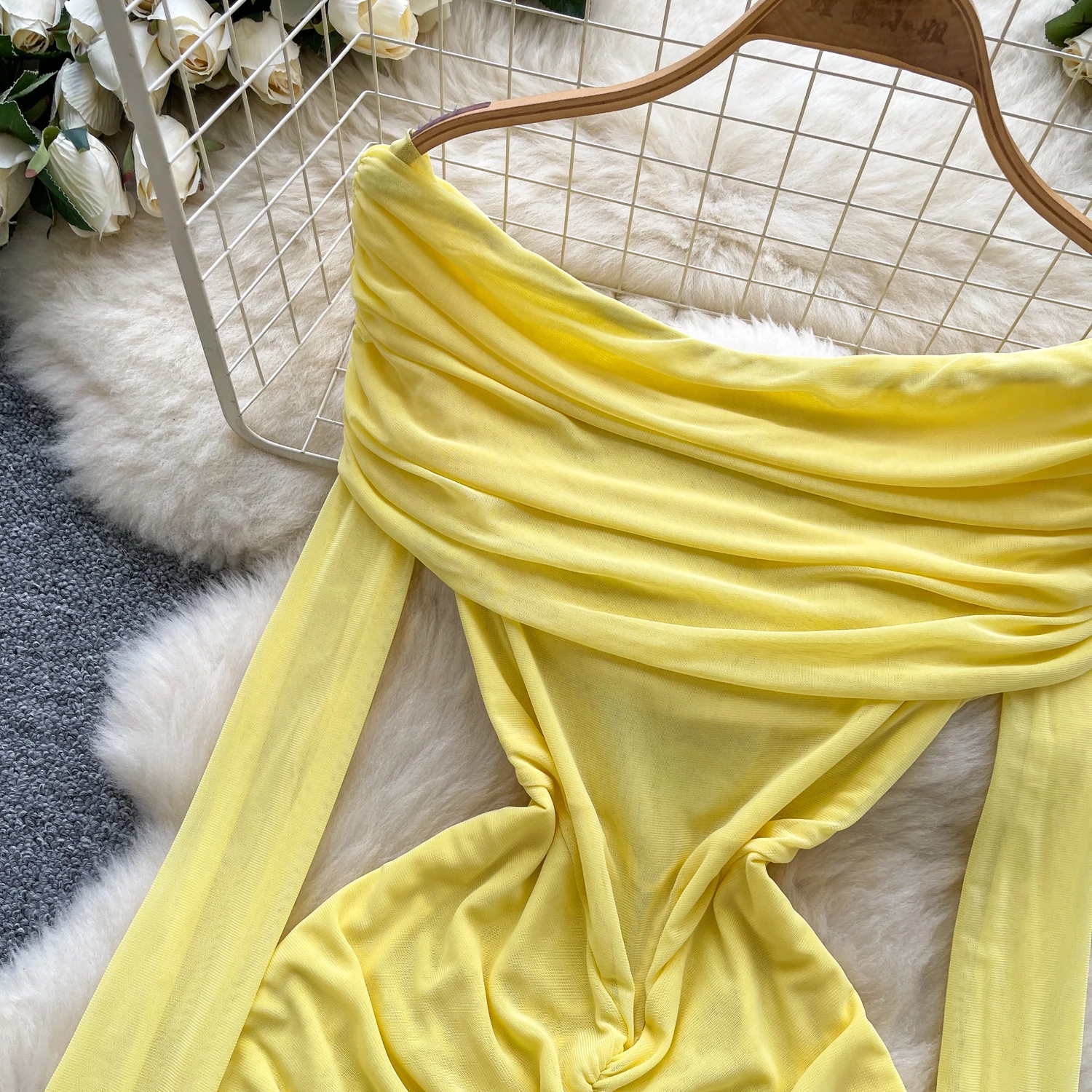 أنيقة خمر مائل الرقبة بدوره إلى أسفل طوق ضئيلة أنيقة الجنية الكورية أزياء بوهو فستان الشمس النساء الملابس