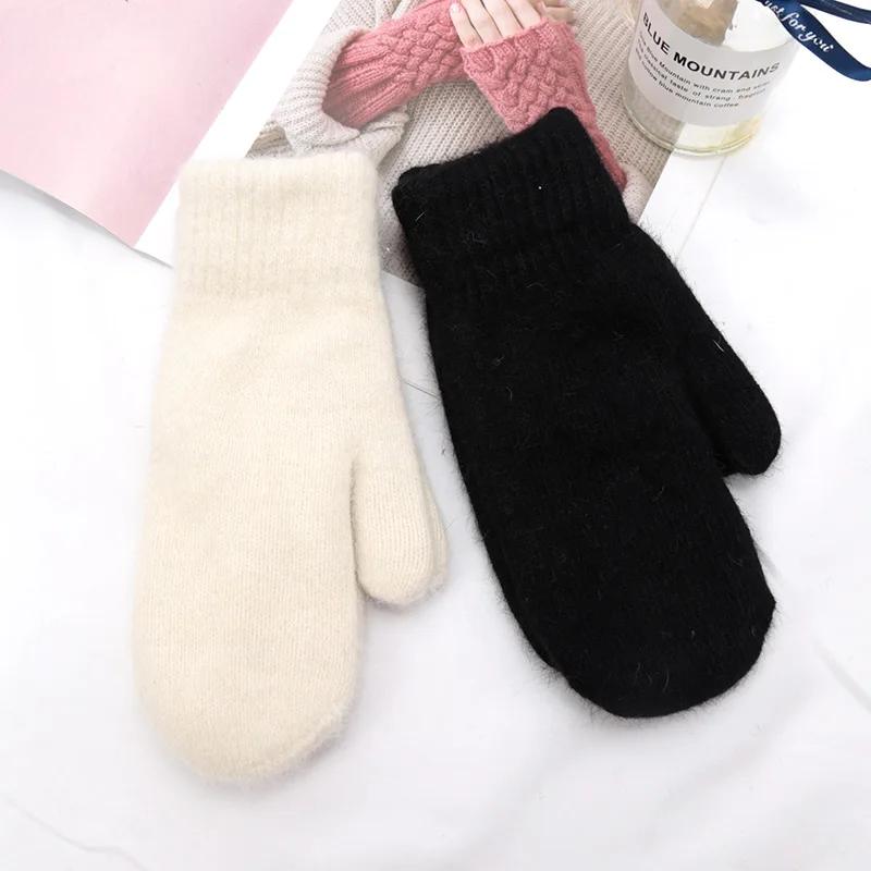 Gants en cachemire pour femme, mitaines, documents solides, laine, élasticité, doux, doigts complets, noir, fourrure, tout mignon, garder au chaud,
