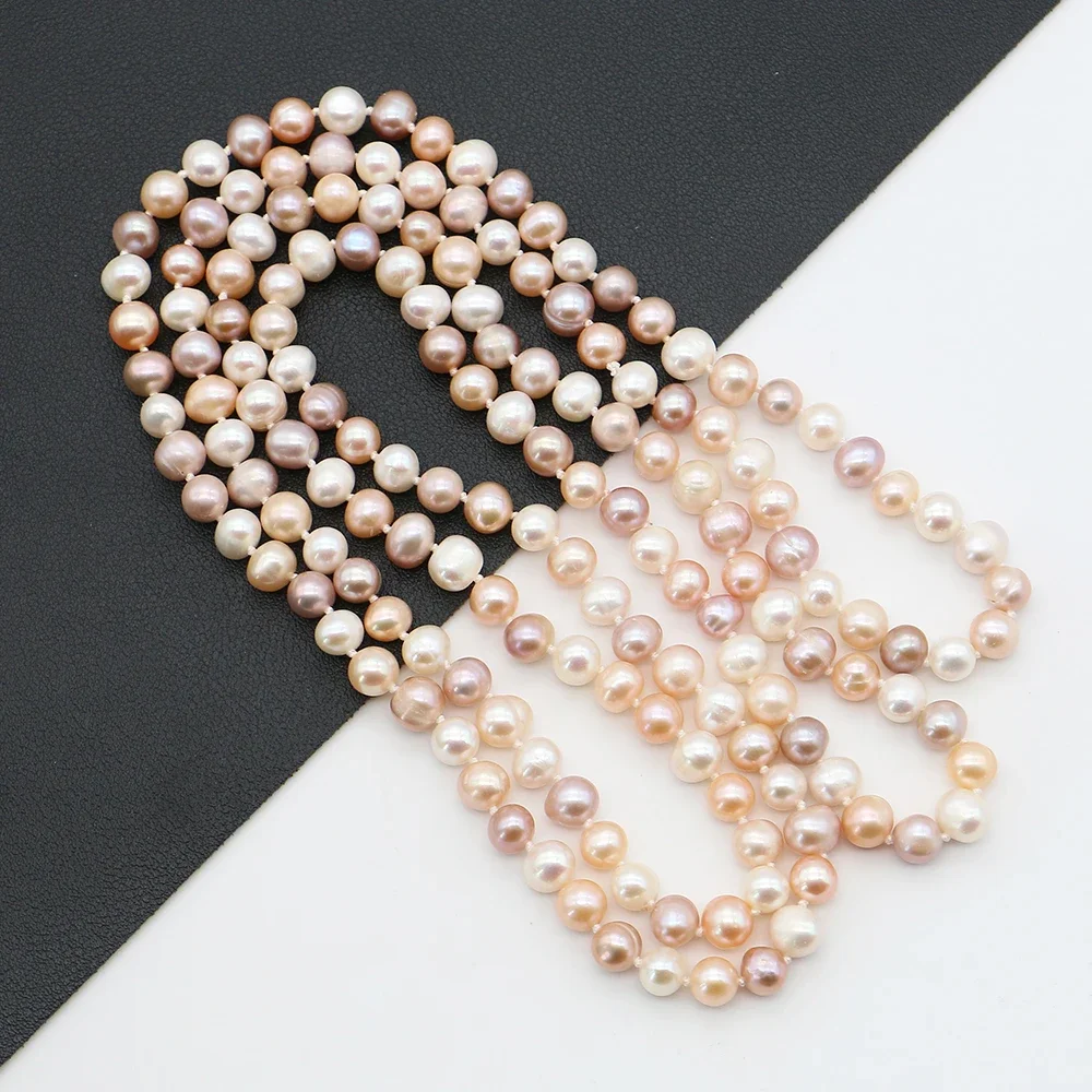 Mix-color Natural Freshwater Baroque Pearl Beaded Necklace 7-8mm Irregular Round Pearl Loose Bead 1strand DIY Necklace Bracelet