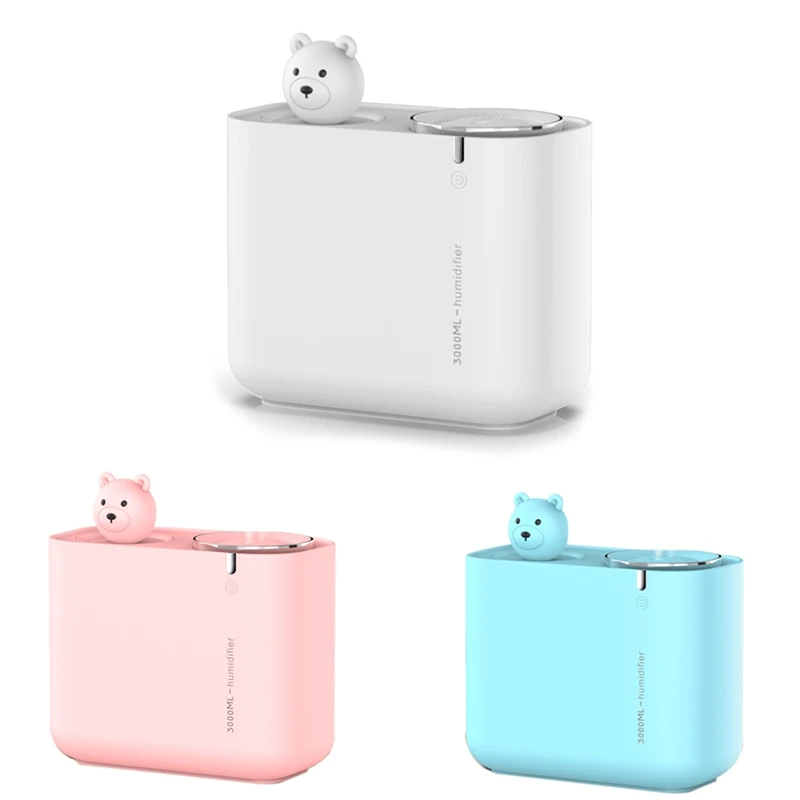 3000ML Ultrasonic Home Air Humidifier Double Nozzle Cool Mist Aroma Diffuser Cute Bear Heavy Fog USB Humidificador