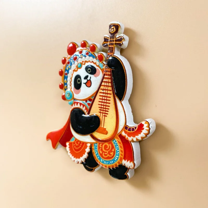 Sichuan Opera Playing Pipa Panda Refrigerator Magnet Cultural and 3D Magnetic Sticker Sichuan Travel Home Deco