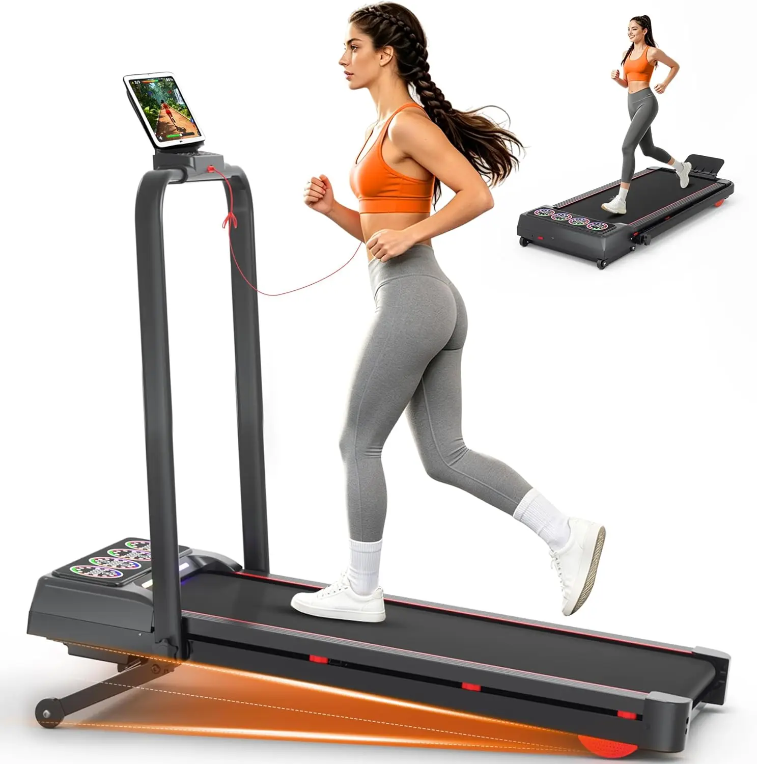 Compact Home Hiking Treadmill with 12-Level Auto Incline (15%) & Handle Bar, 3.5HP Quiet Motor, 450 lbs Capacity, UI Screen & Remote Control - Under Desk Walking Machine for Indoor Use