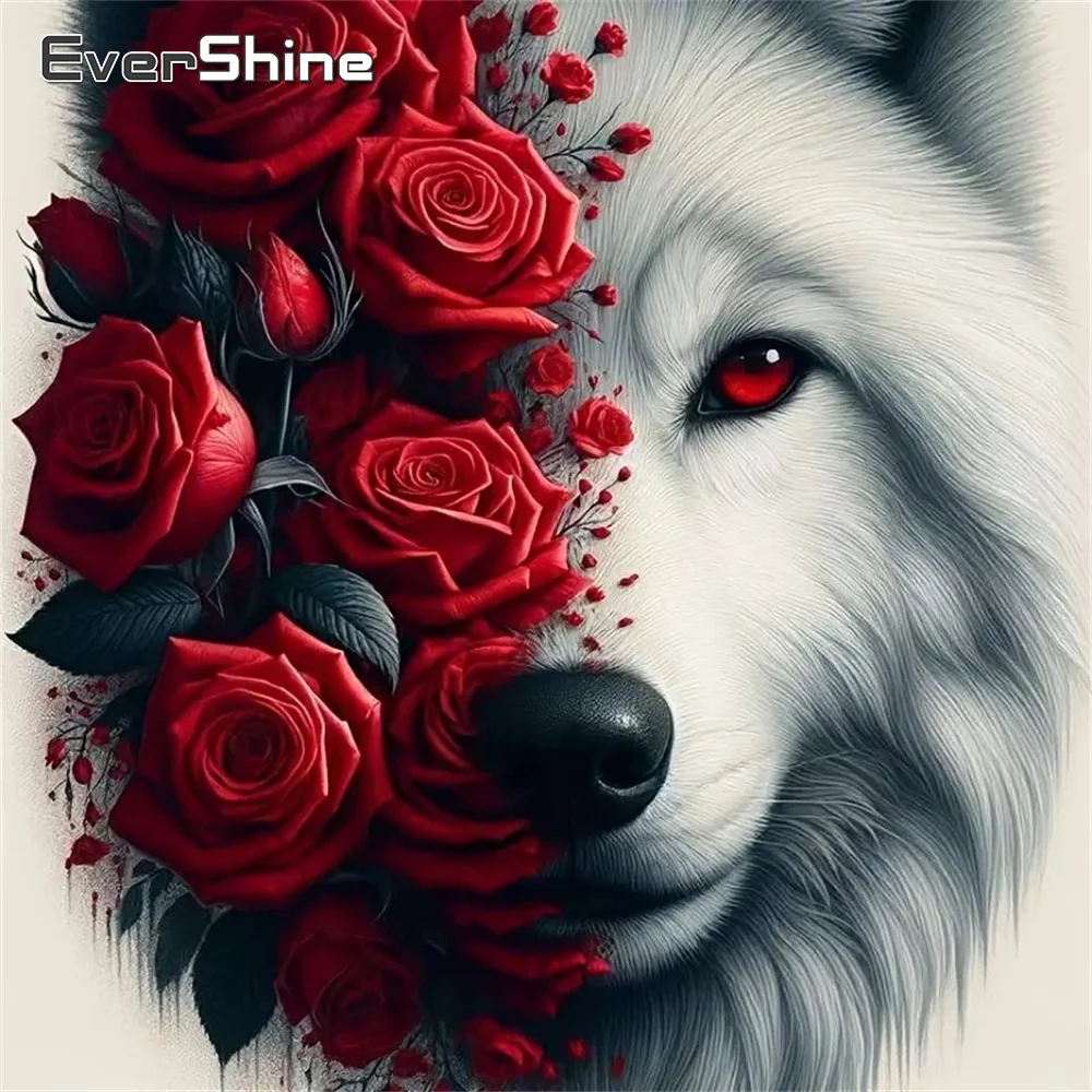 Evershine 5D DIY Diamant Stickerei Wolf Tier Malerei Hund Muster für Erwachsene Anfänger Mosaik Rose Blume handgemachte Hobby