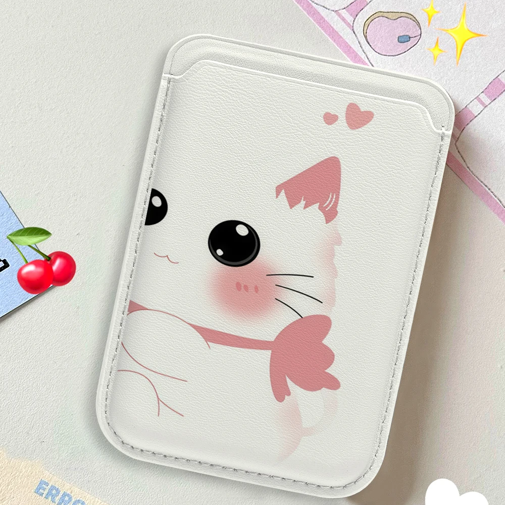 Elegante Katzen-Leder-Kartenhalter-Handyhülle für Magnetische Hüllen, Geeignet für alle iPhone Magsafe-Karten-Handy-Rückseiten-Taschen – Detail 3