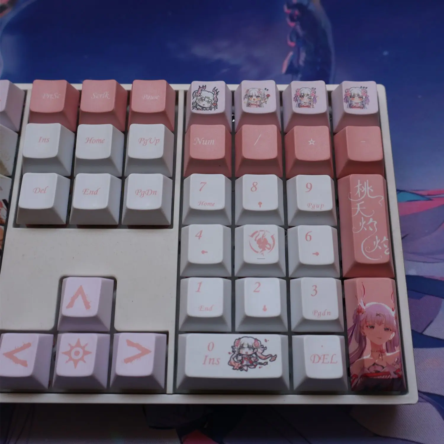 128 Keys Wuthering Waves Keycaps Pink Jinhsi Theme Keycap PBT DYE-Sub Cherry Profile Key Cap for Mechanical Keyboard Accessories