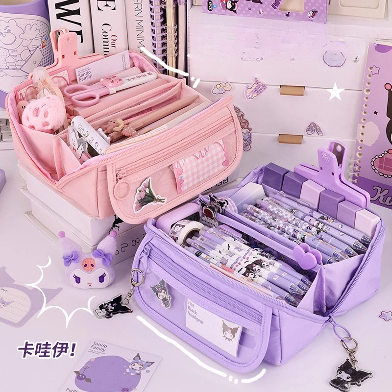 مقلمة ذات سعة كبيرة مع سحاب - حقيبة قرطاسية محمولة لتخزين اللوازم المدرسية والمكتبية للطلاب