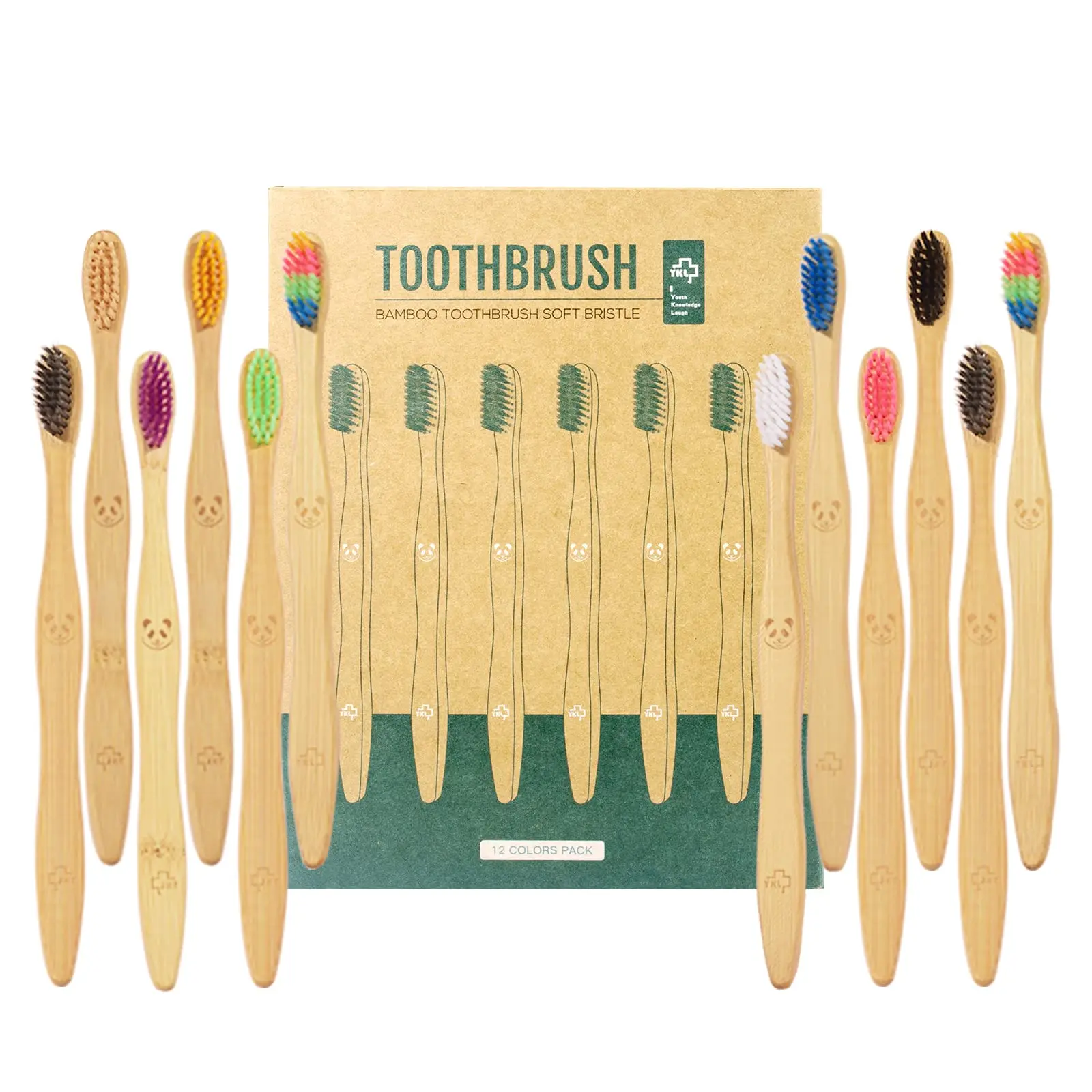 Y-Kelin New 12 Pcs Charcoal Bamboo Toothbrushes Soft  Eco-Friendly Biodegradable Natural Toothbrush Best Oral Care