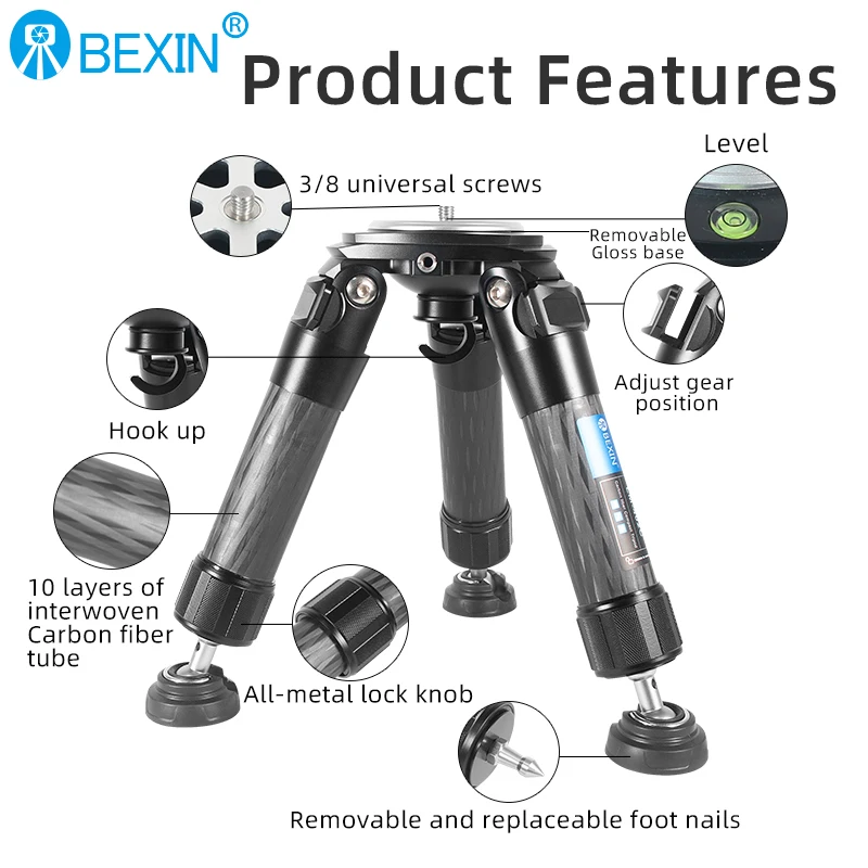 LM362C/LM402C 10 طبقات من ألياف الكربون ترايبود لكاميرا DSLR 2 أقسام حامل عالي التحمل منخفض الجاذبية Ballhead عمود مركزي قصير