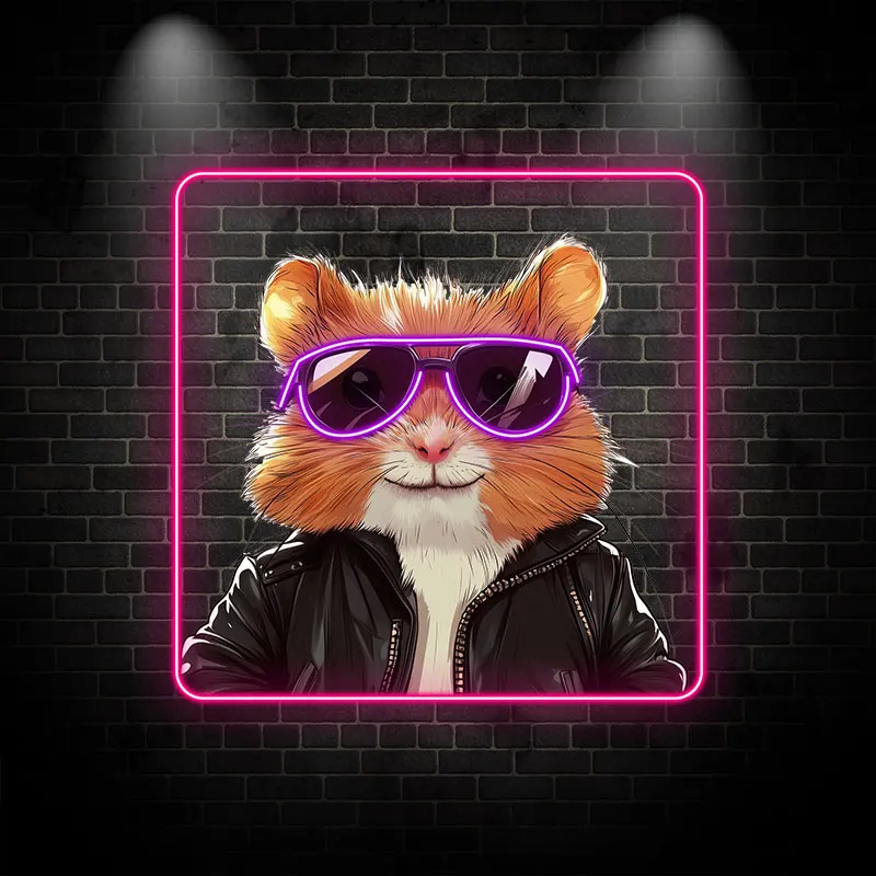 Toysign Custom Neon Sign, Cool Hamster with Sunglasses LED Art - Trendy Neon Poster, Great Decor for Modern Space or Teen Room