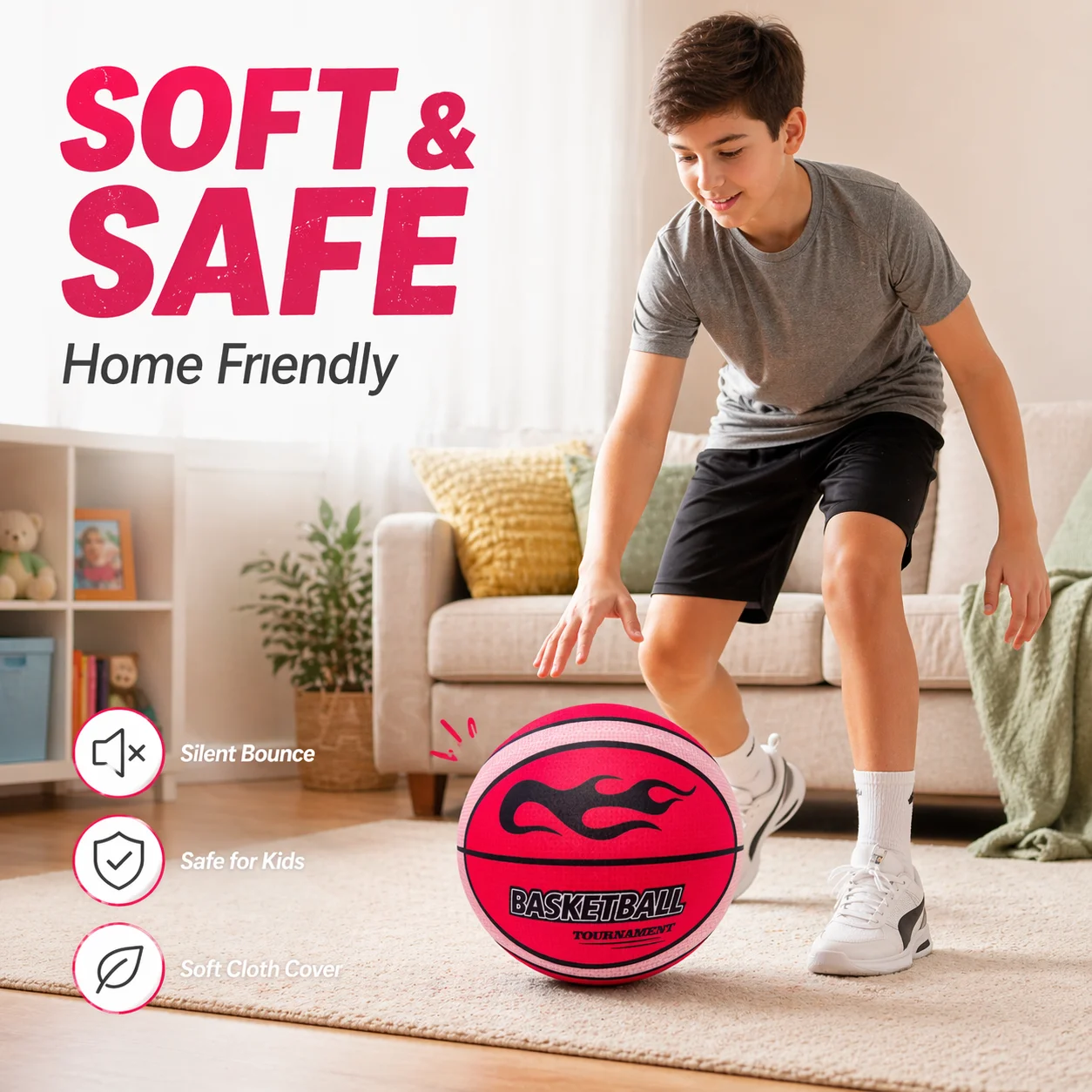 Silent Basketball with Soft Cloth Cover Indoor Quiet Dribbling Training Ball No Shedding No Residue for Home Apartment
