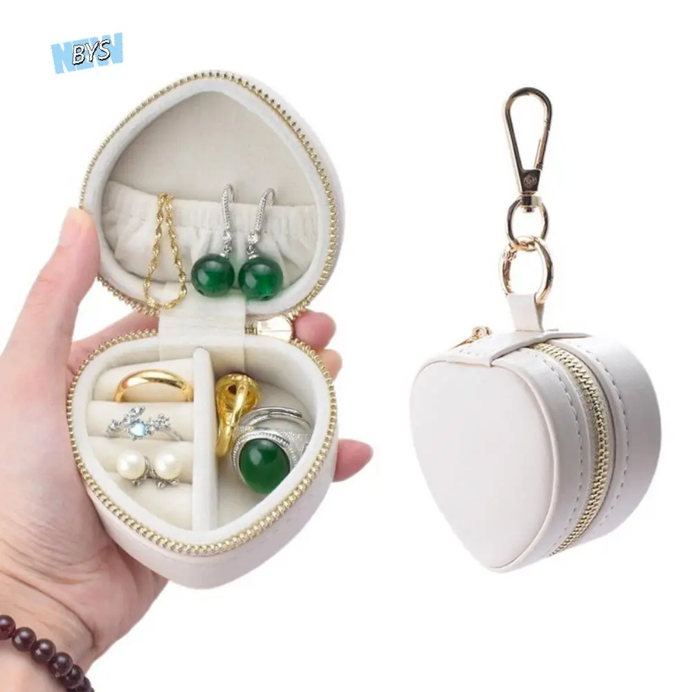 

Mini Jewelry Box Keychain Jewelry Display Earring Organizer Portable Ring Box Heart-shaped Minimalist Travel Bag Pendant