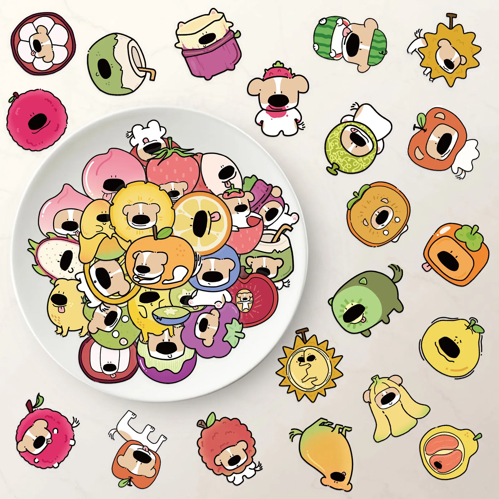 

50 шт., наклейки с фруктами и большим носом, собакой, изысканные прозрачные милые материалы для аккаунта, чехол для телефона, водонепроницаемая чашка для воды для ноутбука, багажа