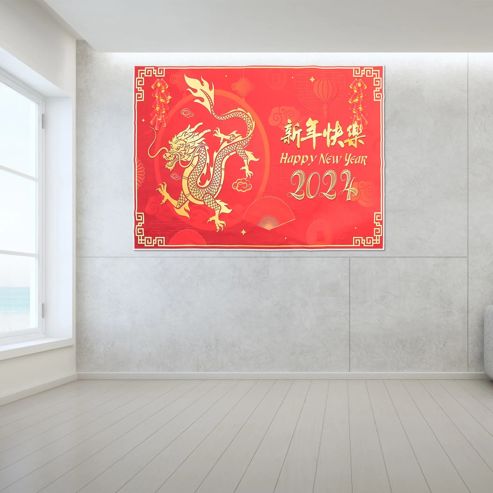 

2024 Year of the Dragon Backdrop Cloth Festival Decoration Chinese Style ZODIAC DRAGON Background for Party