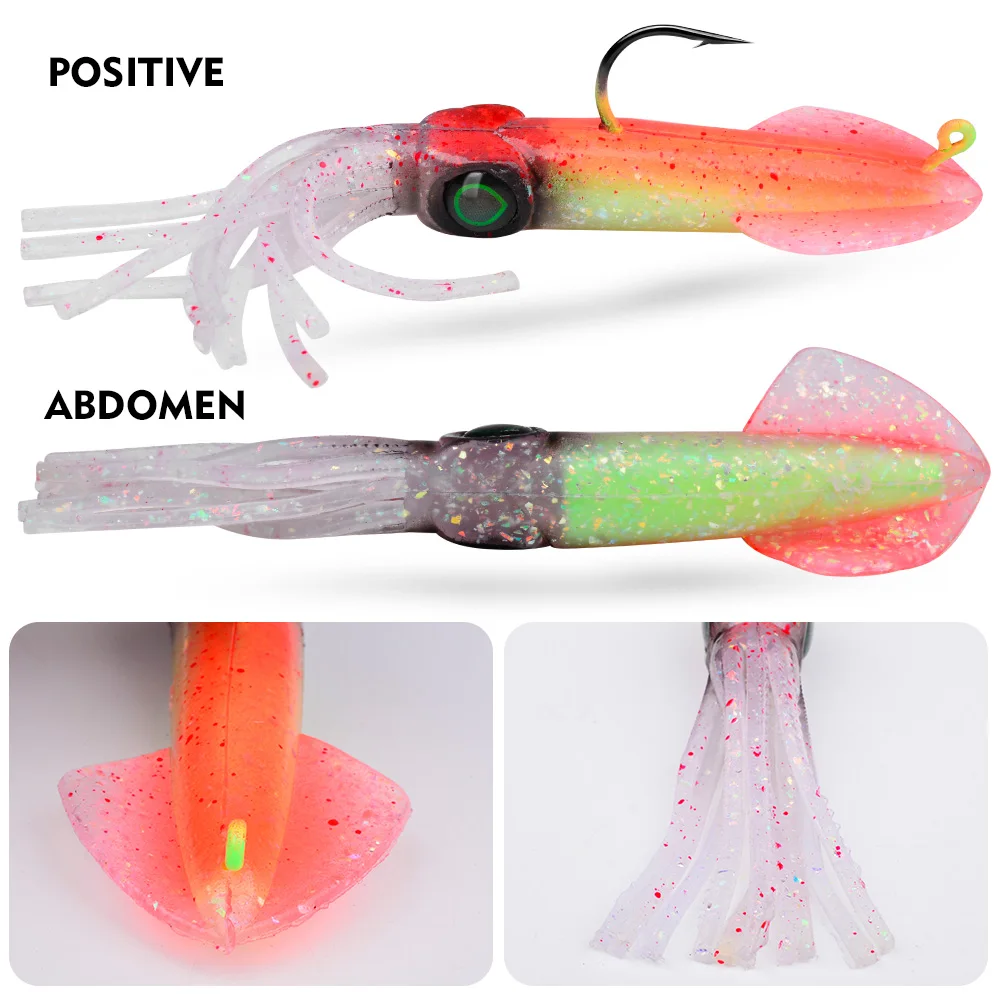 Proberos 1 Stück Leuchtender Tintenfisch-Softköder mit schwerem Blei-Jighaken, Salzwasser-Süßwasser-Swimbait zum Schleppangeln, für Lachs, Barsch, Forelle – Detail 9