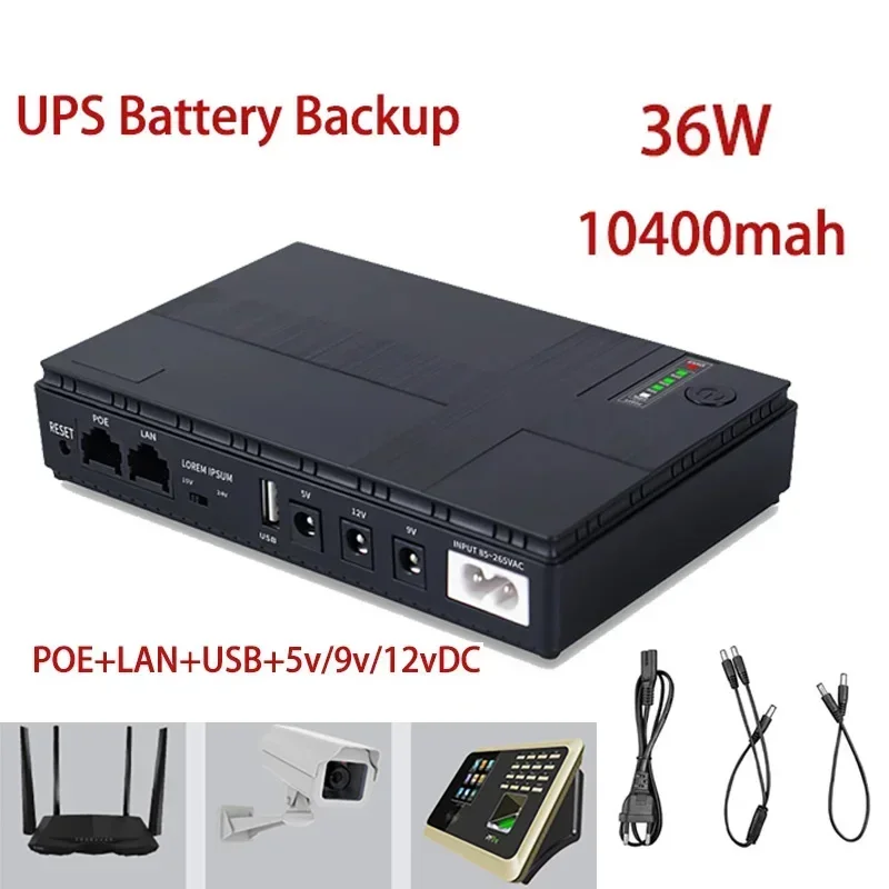 10400Mah 36W Mini Draagbare UPS Uninterruptible Power Supply 5V 9V 12V 220V Naar Het Huis batterij Backup Voor WIFI Router Monitor