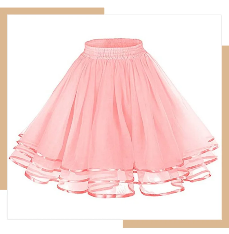 14 Farben Damen Petticoat Tutu Unterröcke Krinoline 50er Jahre Drei Schichten Band Gaze Tüllrock Vintage Braut Slips Rockabilly – Detail 3