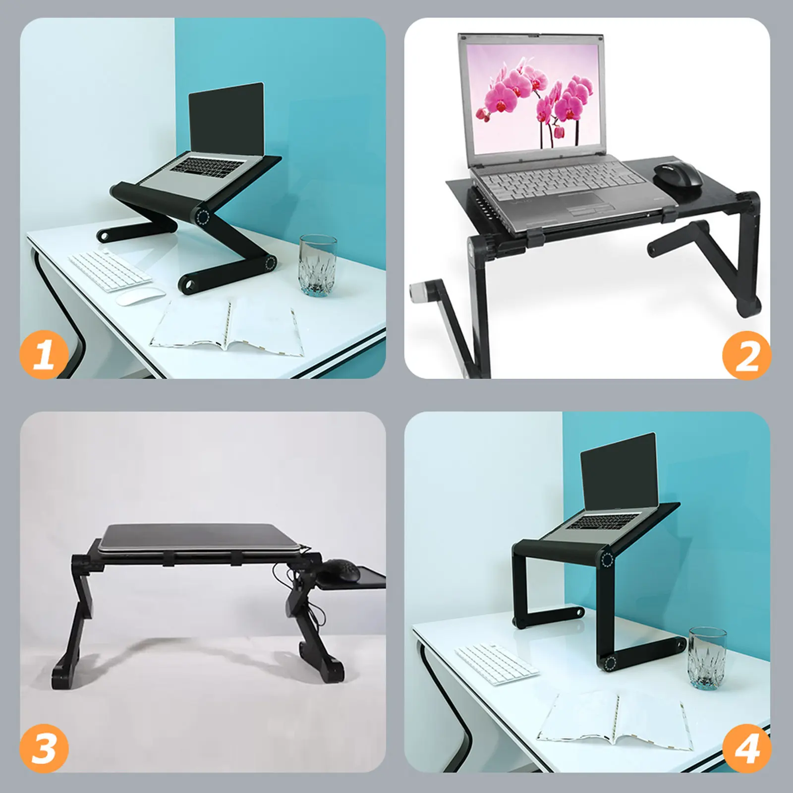 Foldable Bed Study Desk Laptop Table Ergonomic Adjustable Height Bed Laptop Table for Home Office Dormitory Heat Vent Design