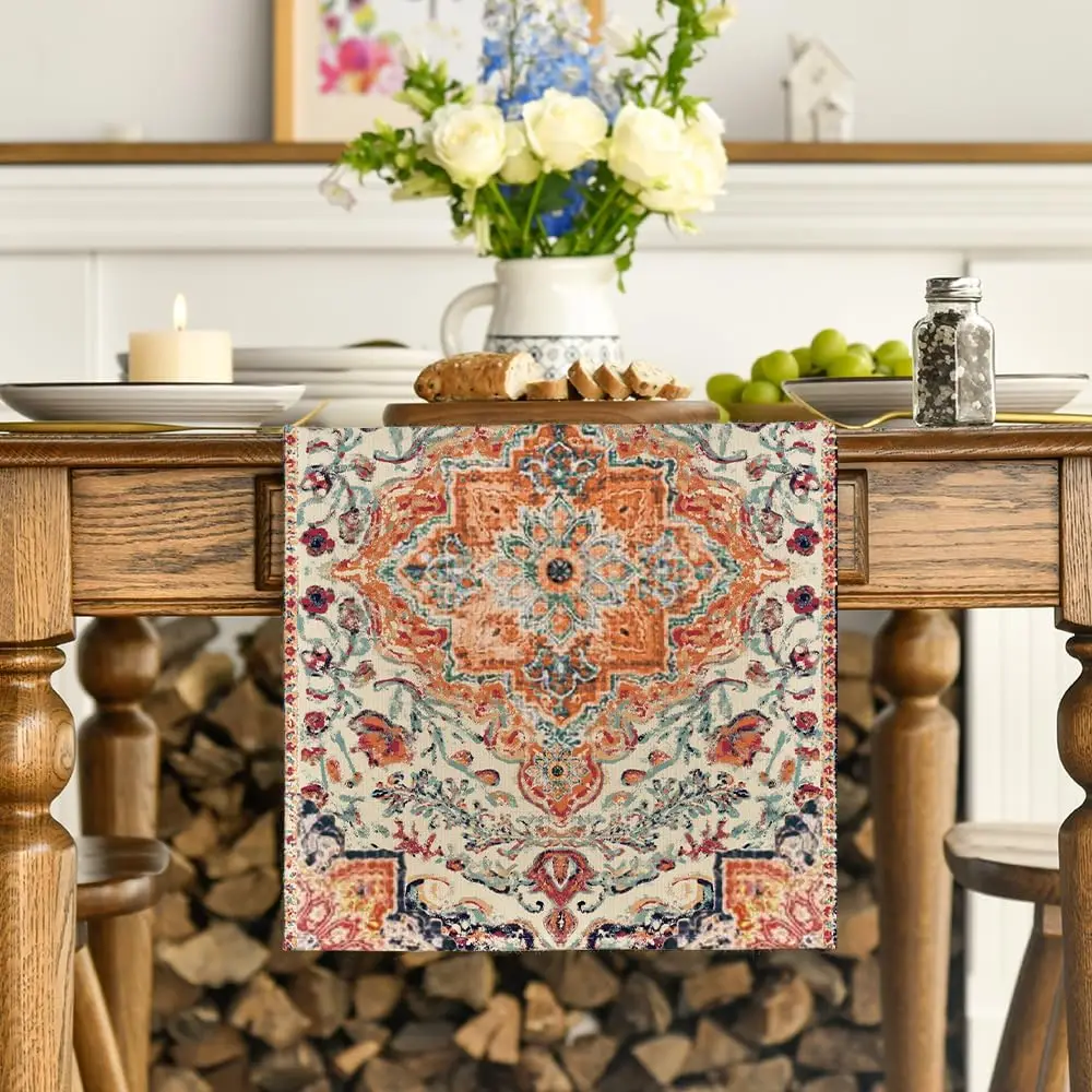 Boho Bohemia Style Linen Table Runners Dresser Scarf Decor Washable Dining Table Runners Holiday Dining Room Decorations