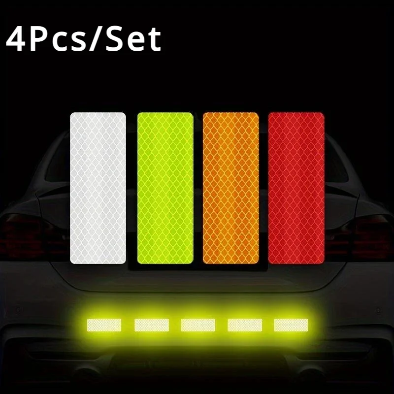 4Pcs Warning Reflective Sticker Safety Reflective Stickers Night Visibility Adhesive Stickers Waterproof Reflective Tape Sticker