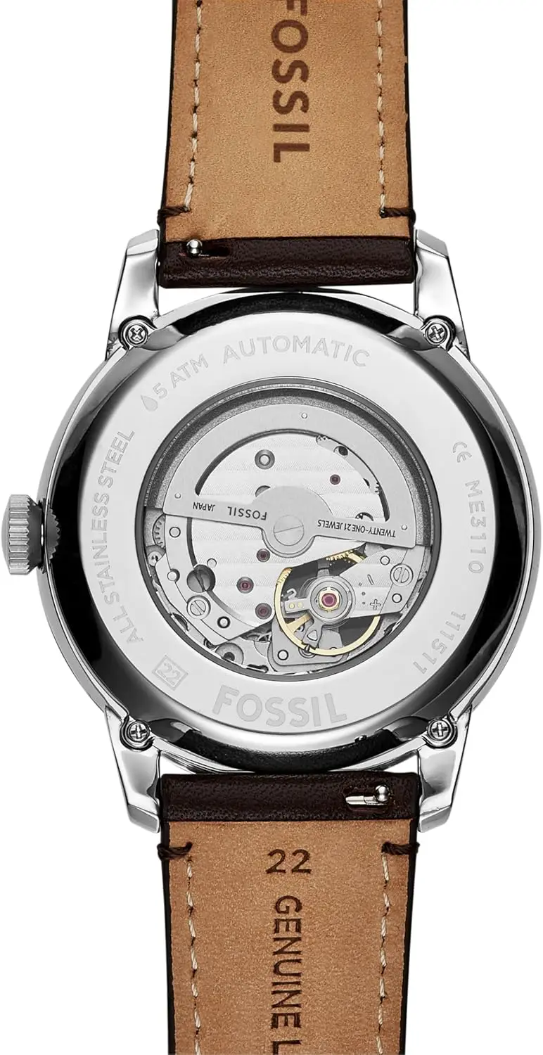 Automatic Skeleton Watch for Men with Stainless Steel Case and Leather Strap, Two-Hand Design