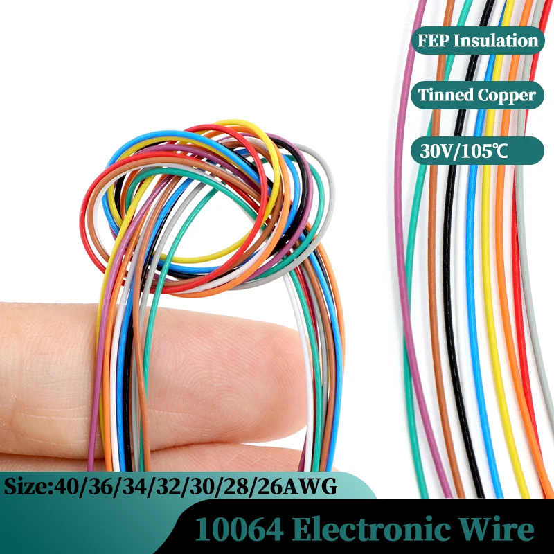 

10~500m 10064 Electronic Wire 40 36 34 32 30 28 26AWG Micro Wire DIY Soldering FEP Insulation Tinned Copper Ultra Fine Cable