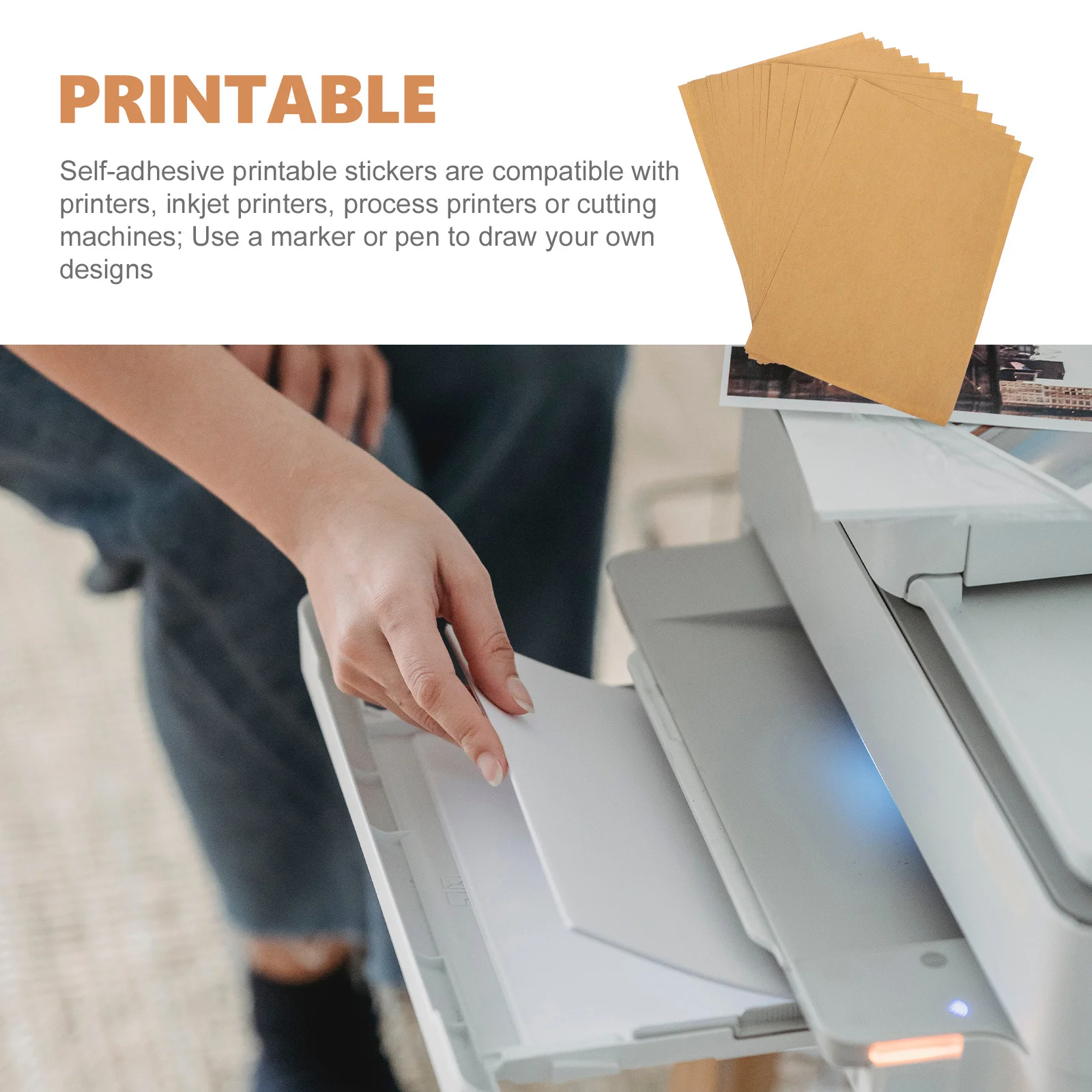 100 Sheets Blank Kraft Sticker Paper Printable Adhesive Label Paper for Shop Display Handwriting Craft Projects Lightweight