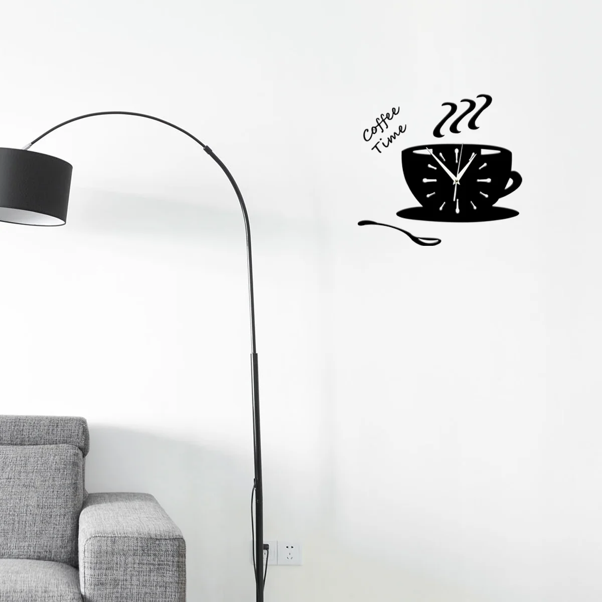 

3D Coffee Cup Wall Clock Acrylic DIY Kitchen Timepiece Home Decor Hollow Numeral Design Wall Clock