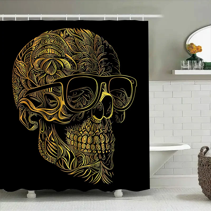 

Занавеска для душа с рисунком черепа Туну, крутой дизайн скелета, забавный декор для ванной комнаты, черно-белый, уникальный подарок для него или нее